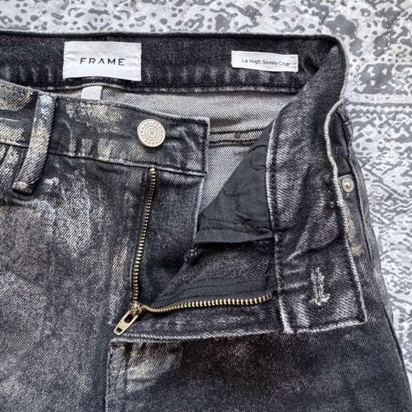 FRAME Le High Skinny Crop Metallic Jeans Denim Pants Size 25 Black Noir Silver - Picture 6 of 11